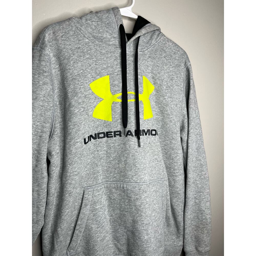 Under Armour Logo Gray & Green Mens Cozy Hooded Drawstring Detail Hoodie Large - Picture 3 of 5